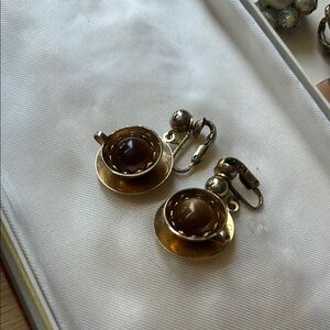 Chic Gold and Brown Clip-On Earrings